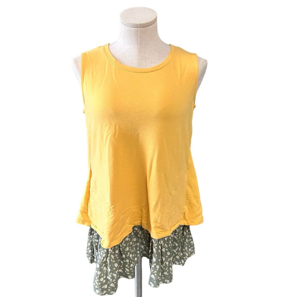 Sleeveless Mustard Yellow Floral Tiered Tank Top Casual Everyday Stylish